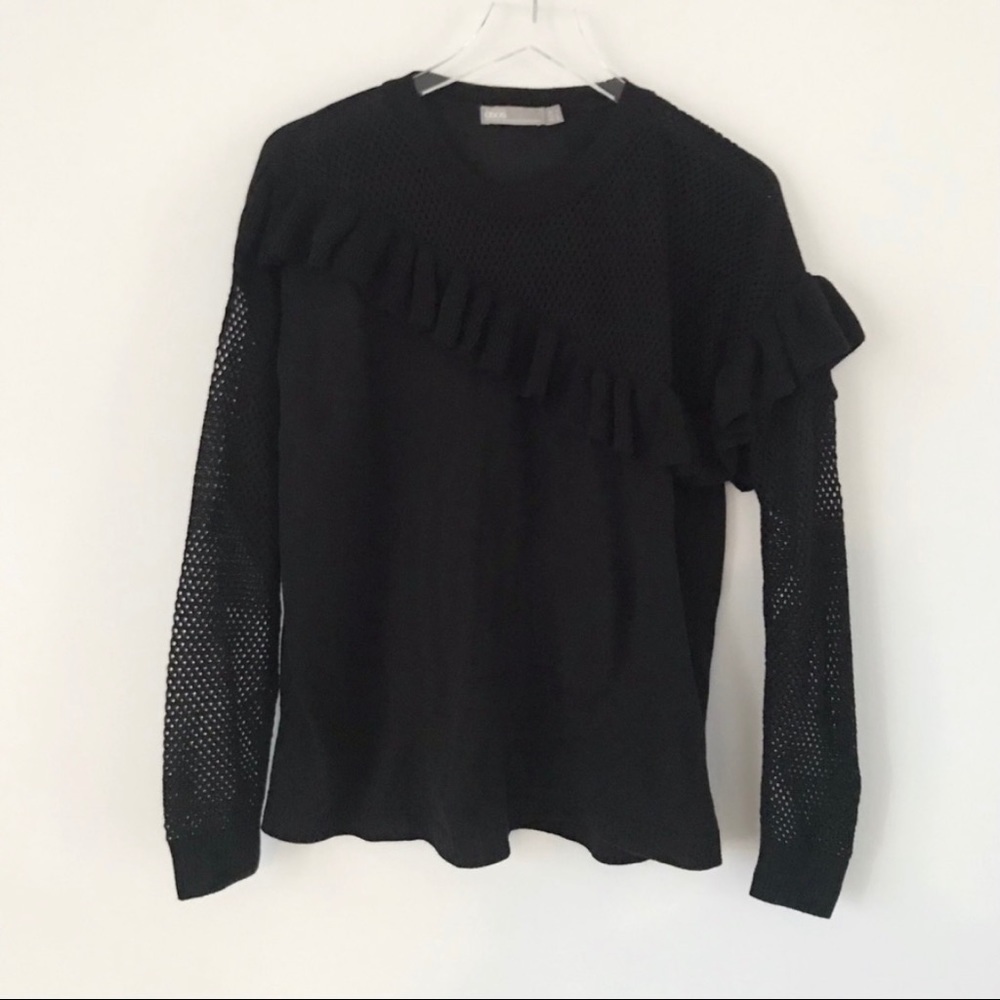 ASOS Ruffle Mesh Sweater Black - Picture 2 of 8